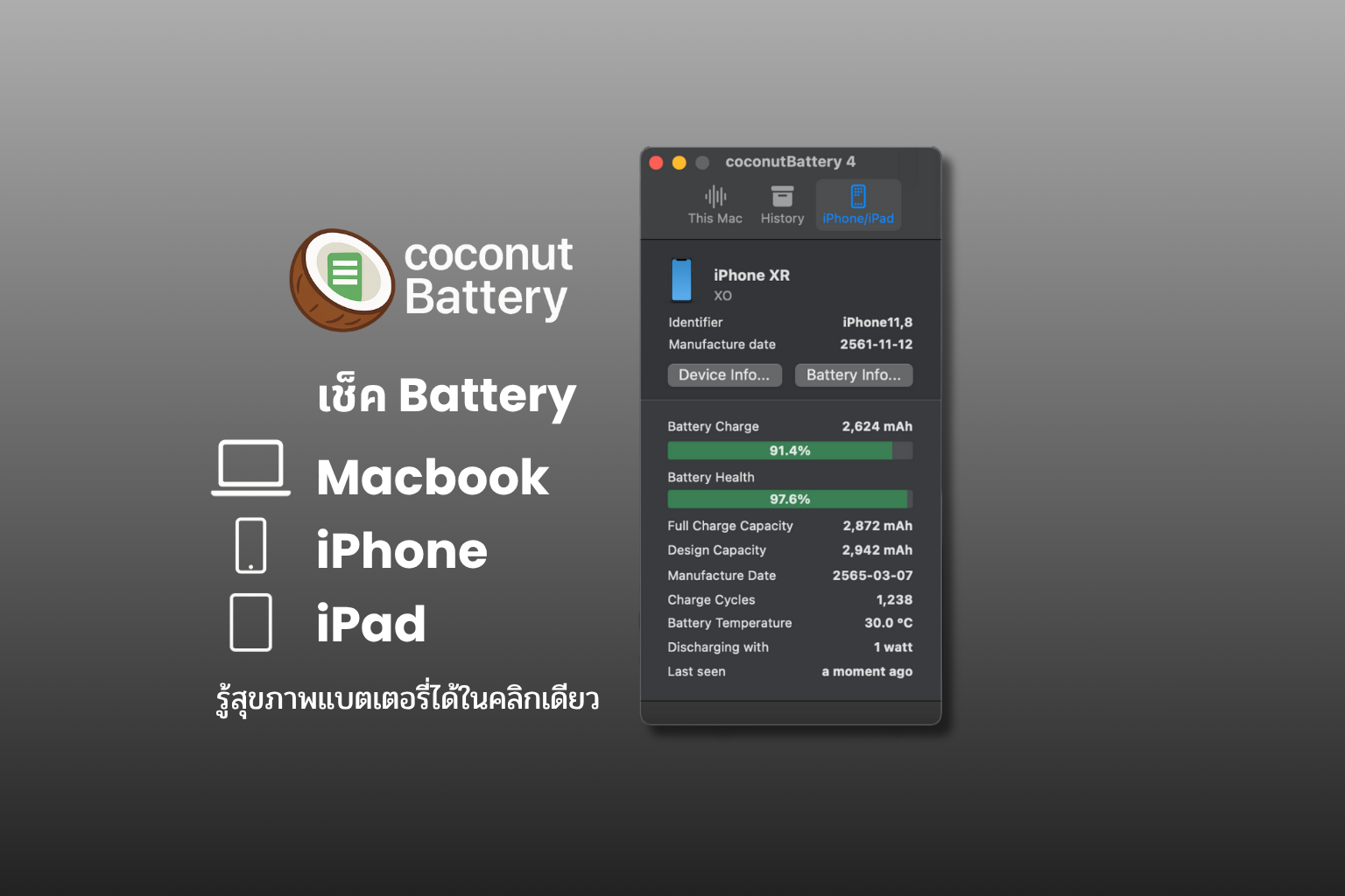 วิธีเช็ค Battery iPhone iPad ผ่าน CoconutBattery